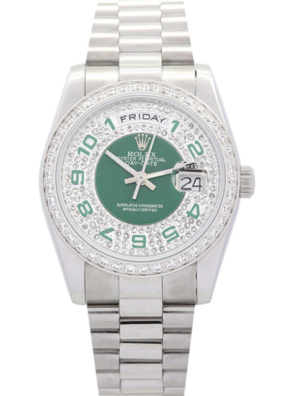 Rolex Day-Date 36mm Green and Silver with Diamonds Dial 118346