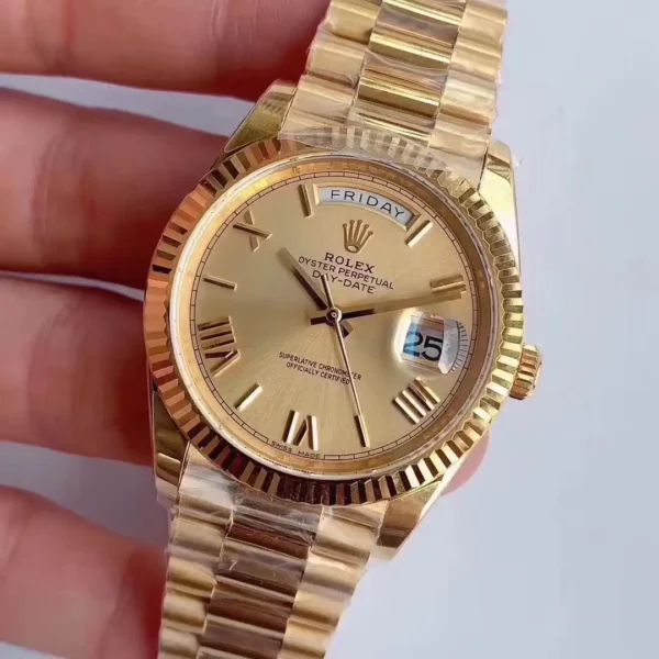 Replica Rolex Day-Date 118208 champagne dial with gold indexes Yellow Gold 40mm Unisex Replica Watch