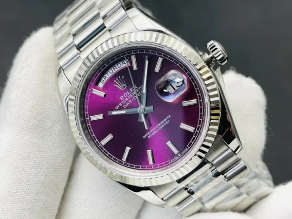 Replica Rolex Day-Date 118239 Cherry Red Dial Fluted Bezel 36mm Lady Replica Watch