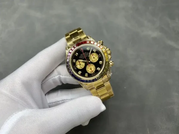 Replica Rolex Daytona Chronograph Automatic Chronometer Diamond Black Dial 116598RBOW 0001