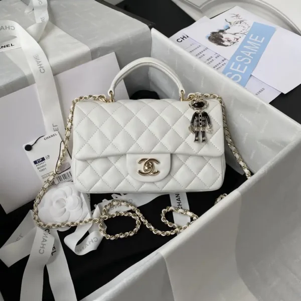 Replica Chanel Mini Flap Bag With Top Handle Lambskin Gold-Tone Metal