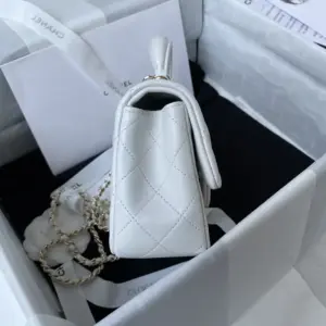 Replica Chanel Mini Flap Bag With Top Handle Lambskin Gold-Tone Metal - Image 3