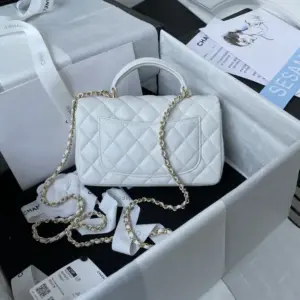 Replica Chanel Mini Flap Bag With Top Handle Lambskin Gold-Tone Metal - Image 2