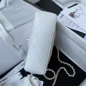 Replica Chanel Mini Flap Bag With Top Handle Lambskin Gold-Tone Metal - Image 7