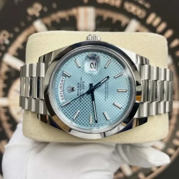 Replica Rolex Day-Date 228206 Ice Blue Motif Dial Platinum 40MM Mens Replica Watch