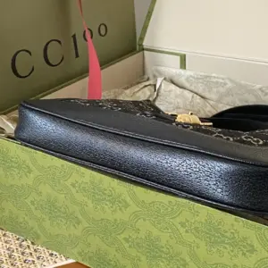 Replica Gucci Small Shoulder Bag Black and Ivory GG Denim Jacquard - Image 2