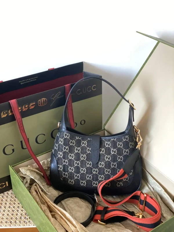 Replica Gucci Small Shoulder Bag Black and Ivory GG Denim Jacquard