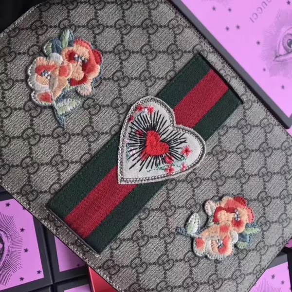 Replica Embroidered GG Supreme Women Pouch Flower and Heart