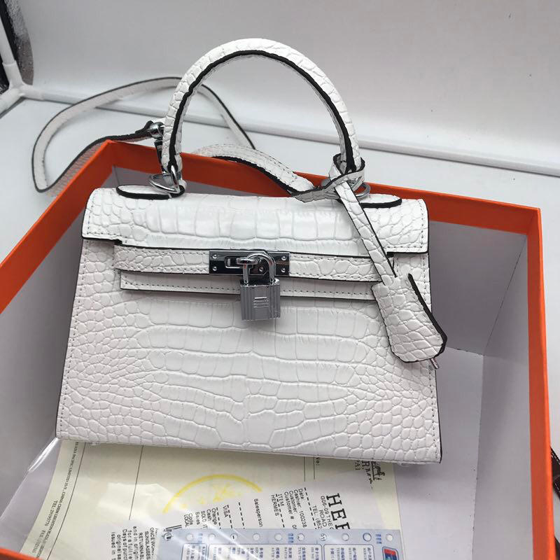 Hermes-22cm-Kelly-Bag-Crocodile-Stripe-Handbag-White-With-Silver-