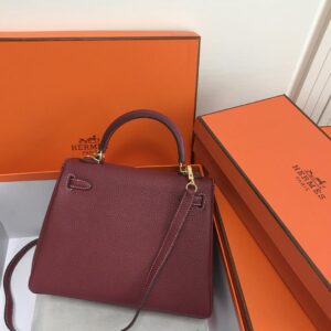 Hermes-25cm-Kelly-Bag-Togo-Leather-Handbag-Dark-Red_2