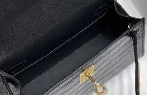 Replica Hermes Mini Kelly 19cm Black with Gold Crocodile - Image 3