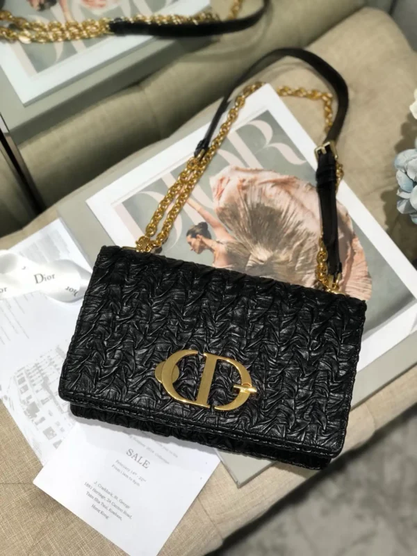 Replica Dior Black 30 Montaigne Wavy Shiny Crinkled Lambskin Flap Chain Bag