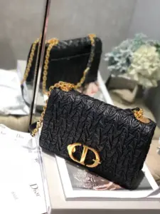 Replica Dior Black 30 Montaigne Wavy Shiny Crinkled Lambskin Flap Chain Bag - Image 2