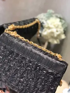 Replica Dior Black 30 Montaigne Wavy Shiny Crinkled Lambskin Flap Chain Bag - Image 4