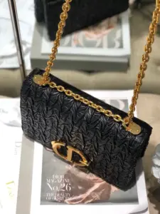 Replica Dior Black 30 Montaigne Wavy Shiny Crinkled Lambskin Flap Chain Bag - Image 7