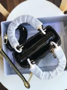 Replica-Mini-Lady-Dior-bag-with-Chain-in-Black-Patent-Cannage-Calfskin-Gold-Tone-Metal_4