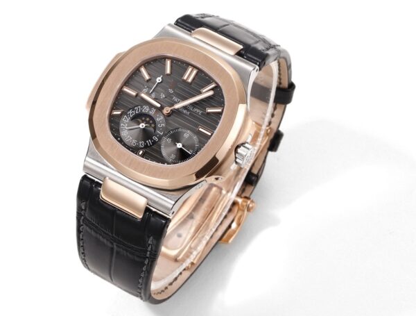 Replica Patek Philippe Nautilus Moon Phases Rose & White Gold Slate Grey Dial 5712GR 001