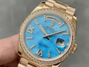 Replica Rolex Day-Date 36 Rose Gold Turquoise Diamond-Set Roman Dial Diamond Bezel m128345rbr 0064 - Image 2