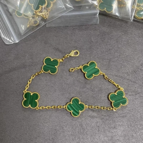 Replica Vintage Alhambra bracelet 5 motifs gold green