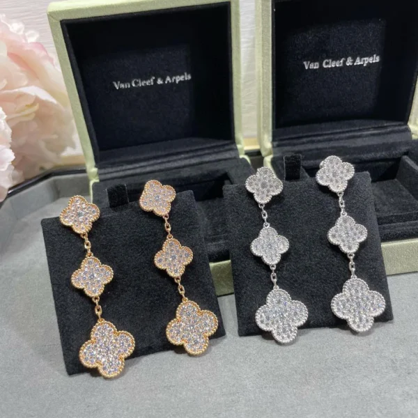 Replica Vintage Alhambra earrings Full Diamond Rose Gold Silver