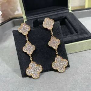 Replica Vintage Alhambra earrings Full Diamond Rose Gold Silver - Image 3