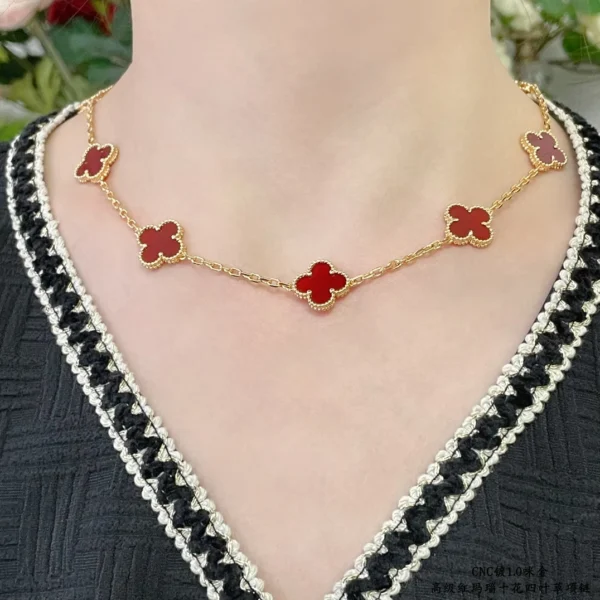 Replica Vintage Alhambra necklace 10 motifs Red