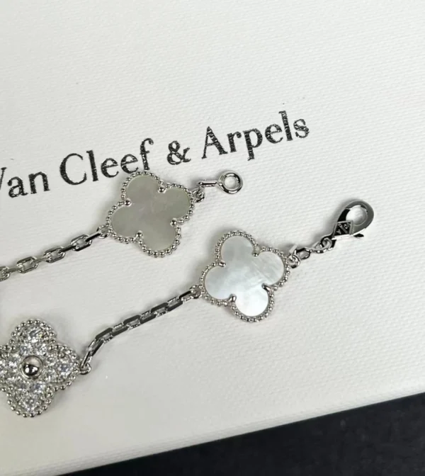 Replica Vintage Alhambra long bracelet 5 motifs Shell Silver