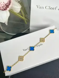 Replica Vintage Alhambra bracelet 5 motifs blue - Image 4