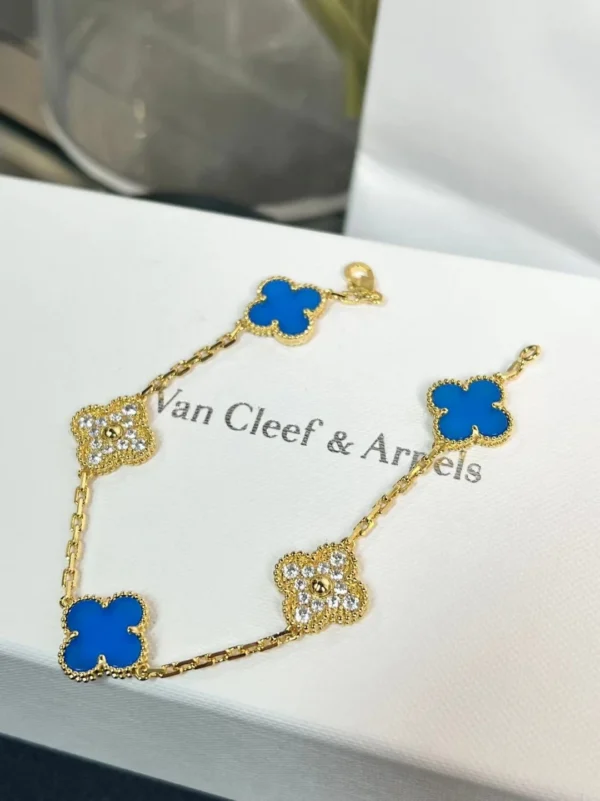 Replica Vintage Alhambra bracelet 5 motifs blue