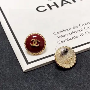 Replica Chanel Golden edged red round bead with gold CC earrings - Image 3