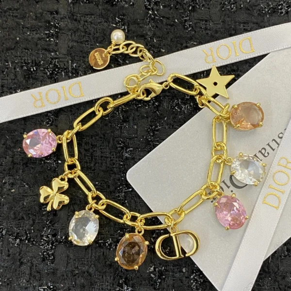 Replica Dior Gemstone Series CD Gold Letter with Colored Diamond Bracelet