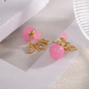 Replica Dior Earrings pink beads DIOR letter pendant - Image 2