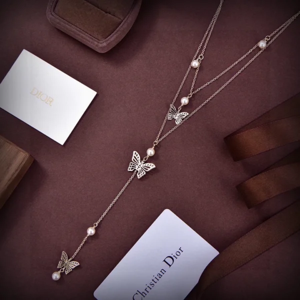 Replica Dior Three metal butterflies with pearl double layered necklace