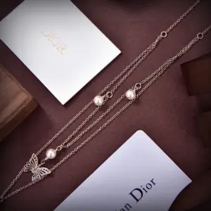 Replica Dior Three metal butterflies with pearl double layered necklace - Image 3