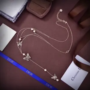 Replica Dior Three metal butterflies with pearl double layered necklace - Image 4