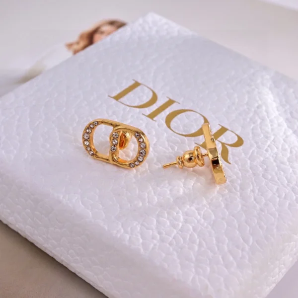 Replica Dior CD letter studded diamond gold earrings