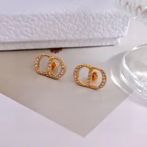 Replica Dior CD letter studded diamond gold earrings - Image 2