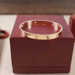 Replica Cartier Love Bracelet For Men and Women Pink Gold 4 Diamonds - Image 2