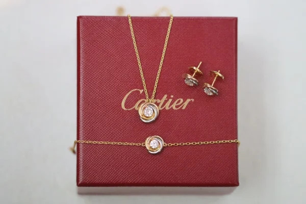 Replica Cartier Three-color hoop single diamond series earrings bracelet necklace