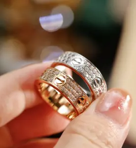 Replica Cartier wide version of the three-row six-diamond ring with stars Rose Gold Silver - Image 4