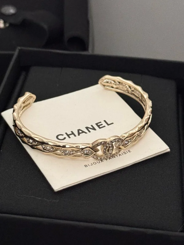 Replica Chanel Swarovski Gold Water Diamond Double C Opening Bracelet
